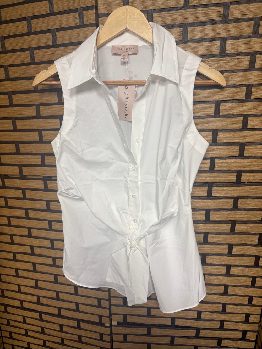 Philosophy white button up tank top size small